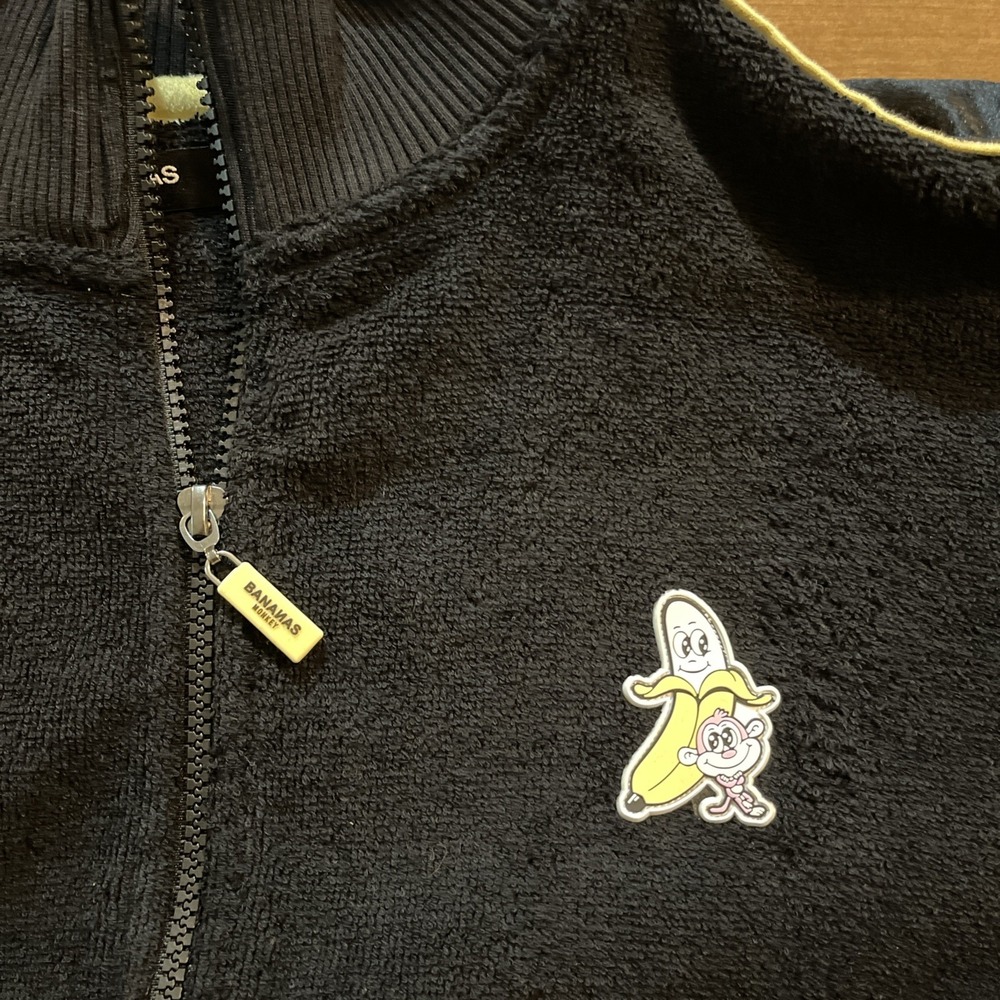 Bananas Monkey Jacket Men S‎ Black Terry Cloth Full Zip Heavyweight Embroidery - Picture 9 of 9